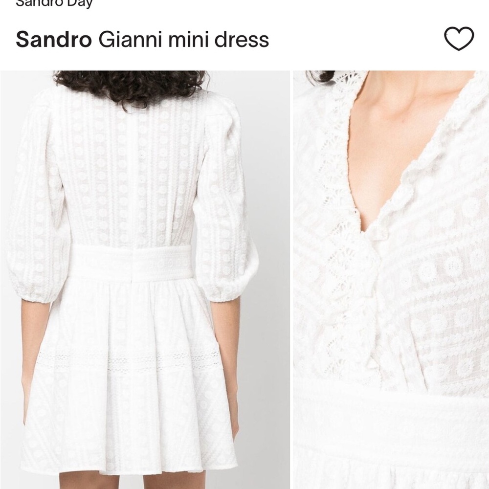 Sandro White Pleated Puff Sleeve Mini Dress